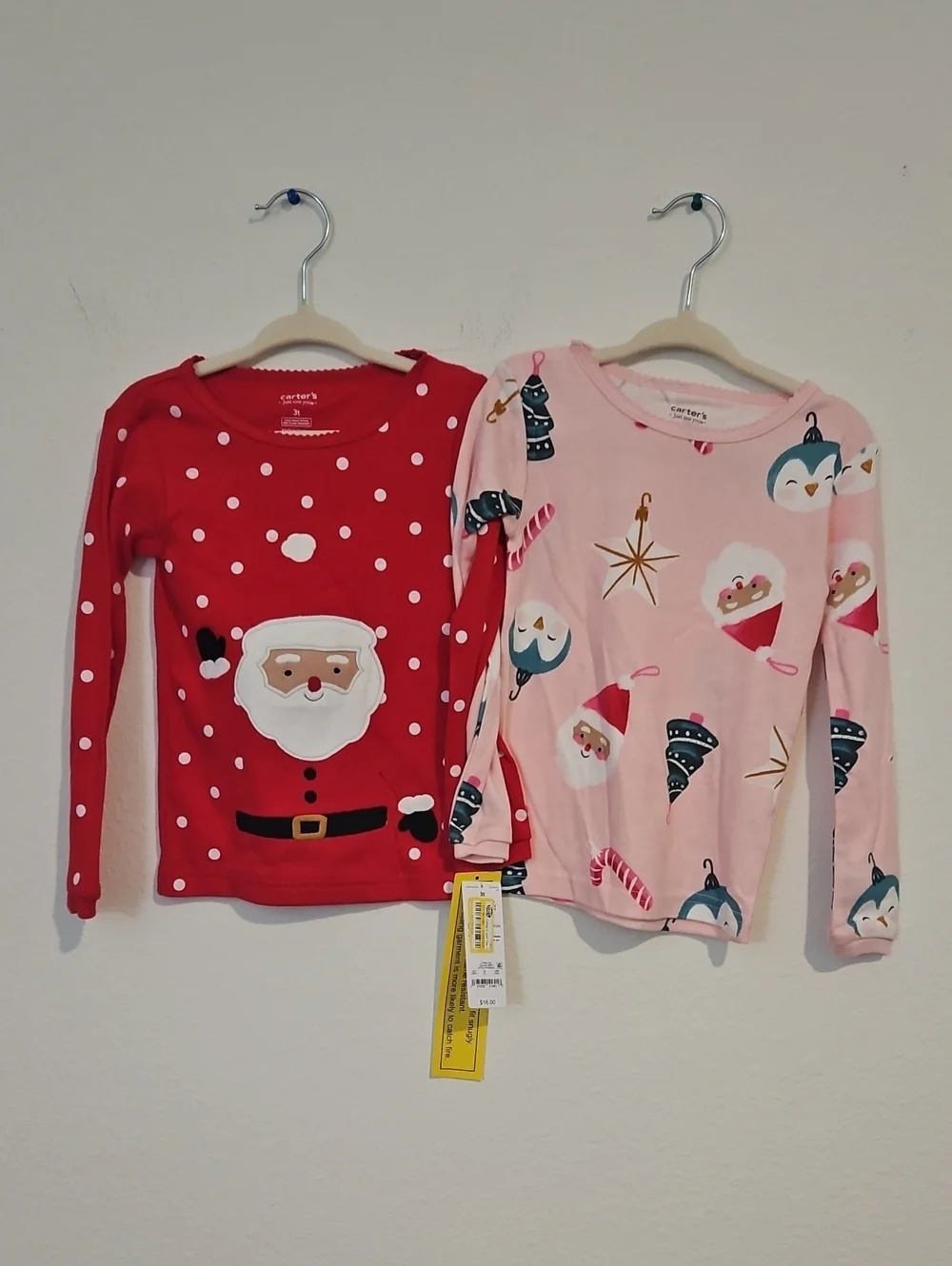 Carter's Red Santa & Pink Ornament Holiday Long-Sleeve Tops
